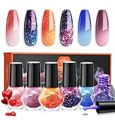 modelones Color Changing Nail Polish Set, 6 Colors Winter Pink Blue Purple Orange Neon Mood Tempe...