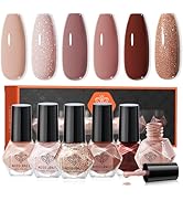 modelones Nail Polish Set 6 Colors, Nude Brown Burgundy Glitter Quick Dry Mini Nail Lacquer Kit, ...