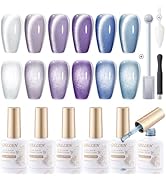 Gellen Cat Eye Gel Polish Set, 6 Colors Gel Nail Polish Kit with Magnet Glitter Silver Blue Purpl...