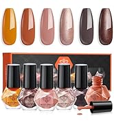 modelones Fall Orange Nail Polish Set 6 Colors, Nude Brown Maroon Gray Quick Dry Mini Nail Lacque...