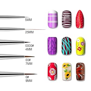 Beaute Galleria Nail Art Liners and Striping Brushes for Thin Fine Line, Detail Painting, Blending