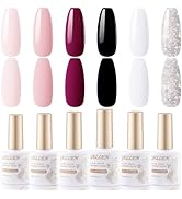 Gellen Gel Nail Polish Set, 6 Colors Gel Polish Kit Red Black White Gel Polish Pink Classic Colle...