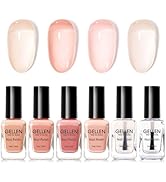 GELLEN Sheer Pink Nail Polish & Clear Base Top Coat Nail Polish, Light Pink Jelly Nails Polishes ...