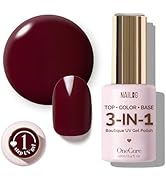 NAILOG One Step Dark Red Gel Nail Polish 12ml Top Coat Color Gel Base 3-In-1 Formula Soak Off UV ...