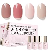 NAILOG Gel Nail Polish Set - 4 Colors Top Coat Color Gel Base 3-In-1 Soak Off UV Gel Polish Kit f...