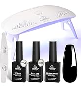 Beetles Black Gel Nail Polish Kit with U V Light, 5 Pcs Gel Polish Kit with Base & Top Coat and N...