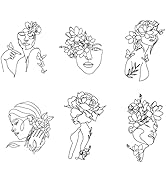 SUPERDANT 6 Pieces Minimalist Abstract Figure Wall Decals Modern Women Face Stickers Line Drawing...