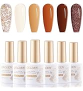 Gellen Gel Nail Polish Set, 6 Colors Fall Winter Gel Polish Set Caramel Neutral Beige Glitter Bro...