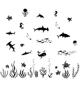 SUPERDANT 45pcs Black Sea Life Stickers Sea Animals Silhouettes Decal Shark Whale Sea Creature Fi...