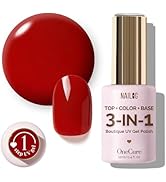 NAILOG One Step Red Gel Nail Polish 12ml Top Coat Color Gel Base 3-In-1 Formula Soak Off UV Gel P...
