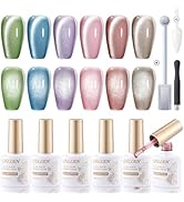 Gellen Glitter Gel Nail Polish Kit, 6 Colors Cat Eye Gel Nail Polish Set with Magnet UV LED Soak ...