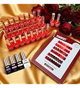 FZANEST 30pcs 12ml Red Gel Nail Polish Set TPO & Hema-free, Cherry Blood Bright Red Orange With T...