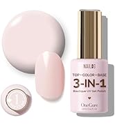 NAILOG Light Pink Gel Nail Polish 12ml Top Coat Color Gel Base One Step 3-In-1 Formula Soak Off U...