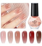 modelones Jelly Nail Polish of 6 Colors Sheer Nude Mini Nail Polish Set Natural Jelly Red Pink Br...