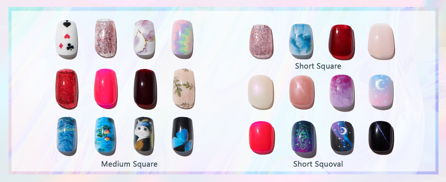 Square shape glue on nails,short press on nails