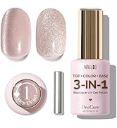 NAILOG Gel Nail Polish 12ml, Top Coat Color Gel Base 3 In 1 Formula Soak Off UV Cat Eye Gel Polis...
