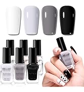 Gellen 4 Colors Black White Gray Nail Polish Set & Base Top Coat, Fall Winter Trendy Winter Black...