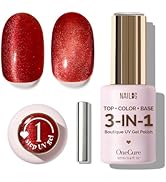 NAILOG One Step Red Cat Eye Gel Nail Polish 12ml Top Coat Color Gel Base 3-In-1 Formula Soak Off ...