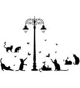 SUPERDANT Black Cat Stickers Silhouette Street Lights Butterfly Wall Decal Decor Art Vinyl Door W...
