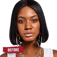Close-up of woman's face before applying Rimmel Stay Matte Pressed Powder