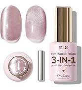 NAILOG One Step Pink Cat Eye Gel Nail Polish 12ml Top Coat Color Gel Base 3-In-1 Formula Soak Off...