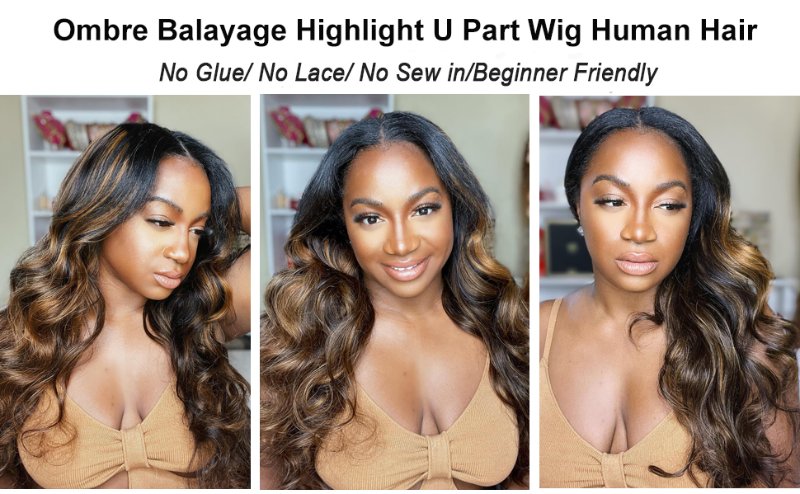 u part wig human hair ombre v part wig