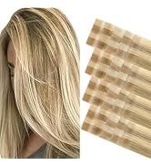 GOO GOO Invisi Edge Tape in Hair Extensions Human Hair, 16/22 Light Blonde Highlighted Golden Blo...