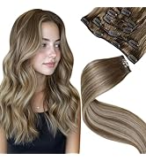 LaaVoo Clip in Hair Extensions Real Human Hair Balayage Hair Extensions Clip ins Light Brown Ombr...