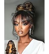 Nadula 16 Inch Balayage Brown Curtain Bangs Wig Human Hair with Drawstring, Glueless Pre Cut 7x5 ...