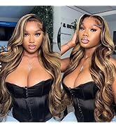 30 Inch 13x6 Balayage Highlight Lace Front Wig Human Hair Body Wave Ombre HD Lace Front Wigs Huma...