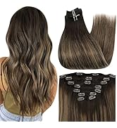 Full Shine Clip in Hair Extensions Human Hair Balayage Color 2 Darkest Brown to 8 Ash Brown Highl...