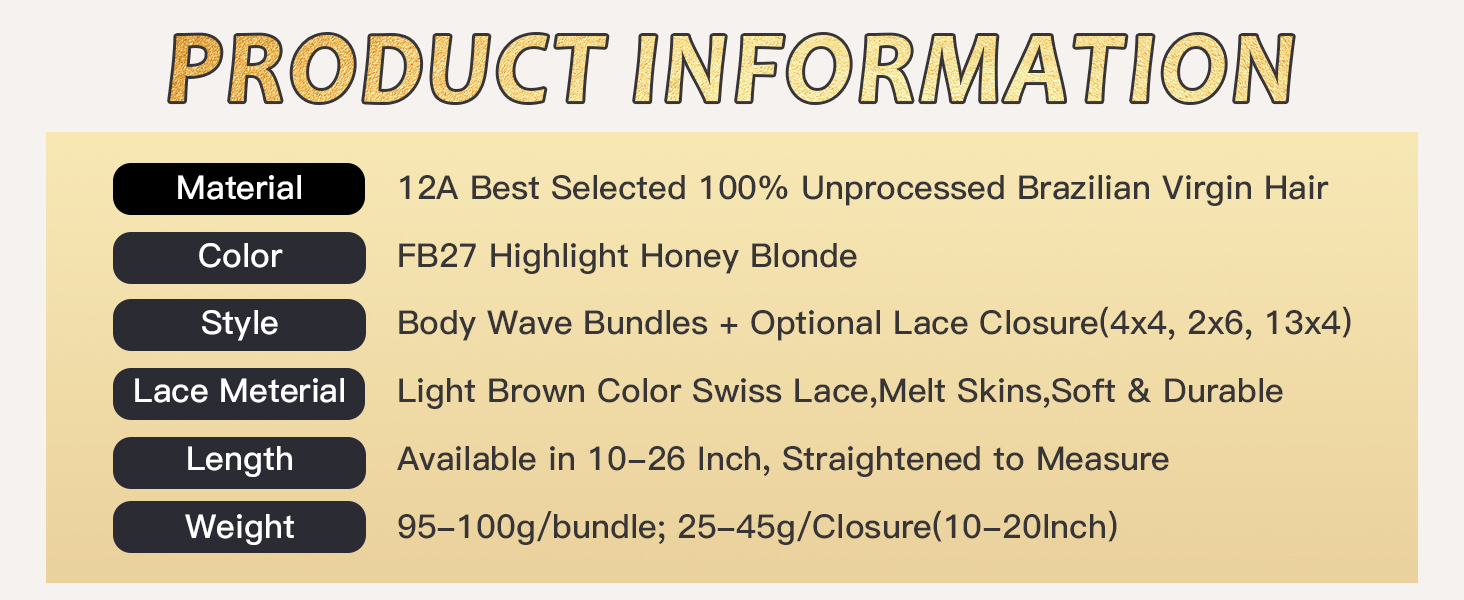 Honey Blonde Bundles Frontal Closure Highlight BodyWave Human Ombre Balayage Piano Color SewIn Weave