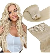 LaaVoo Clip in Hair Extensions Blonde Real Hair Extensions Clip in Human Hair #613 Bleach Blonde ...