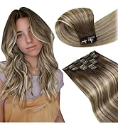 LaaVoo Clip in Hair Extensions Brown Human Hair Clip in Extensions Balayage Dark Brown Ombre Ligh...