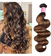 Julia Highlight Ombre Honey Blonde Human Hair Body Wave Bundles, 10A Brazilian 100% Remy Hair Bal...