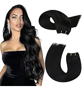 Moresoo Weft Hair Extensions Human Hair Black Sew in Hair Extensions Jet Black Double Weft Extens...