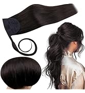 RUNATURE Human Hair Ponytail Extension, Off Black Ponytail Hair Extensions Real Human Hair, Soft ...