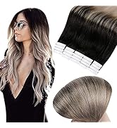 Full Shine Tape in Hair Extensions Human Hair 20 Inch Hair Extensions for Women Natural Black Fad...