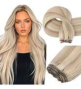 Easyouth Weft Hair Extensions Human Hair Highlight Sew in Hair Extensions Ash Blonde Highlight Bl...