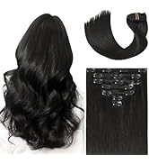 Ukira Natural Black Clip in Hair Extensions Real Human Hair, 12 Inch 70g 7pcs Remy Human Hair Cli...