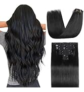 Sisily Clip in Hair Extensions Real Human Hair, Premium Human Hair Clip in Extensions Natural Bla...