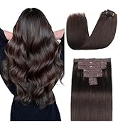 Sisily Clip in Hair Extensions Real Human Hair, Premium Human Hair Clip in Extensions Dark Brown,...