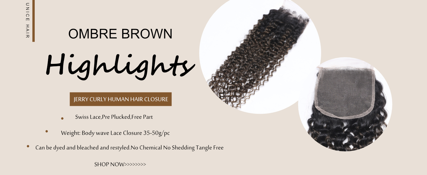 unice ombre brown with blonde highlights jerry curly human hair bundles with closure