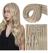 Full Shine Clip in Human Hair Extensions Balayage Highlights 18 Inch Inject Clip in Hair Extensio...