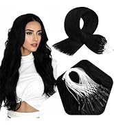 Full Shine 24 Inch Black Hair Extensions Real Human Hair Black Micro Link Bead Hair Extensionis M...