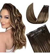 LaaVoo Clip in Hair Extensions Human Hair Balayage Brown to Caramel Blonde Seamless Clip in Human...