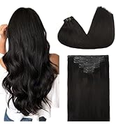 GOO GOO Remy Seamless Clip in Hair Extensions 18 Inch Natural Black Hair Extensions Clip in PU We...
