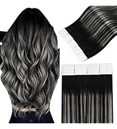 Easyouth Tape in Hair Extensions Human Hair Balayage Tape ins Human Hair Extensions Black Fading ...