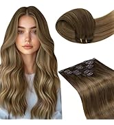 LaaVoo Human Hair Clip in Extensions Brown Balayage Mix Golden Blonde Clip in Hair Extensions Blo...