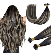 DOORES Tip Hair Extensions Real Human Hair 16 Inch 50g/50s, Balayage Natural Black to Light Blond...